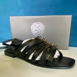 Vince Camuto Leather Gladiator Sandal With Metal Accent, Black 8.5 New in Box